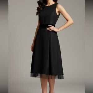 ZARA Women Black Sleeveless Midi Dress Bow Belt US 6 Made in Spain